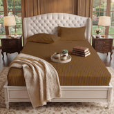 Satin Stripe Fitted Sheet - Medium Brown