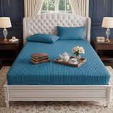 Satin Stripe Fitted Sheet - Teal Blue