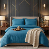 Luxury Satin Stripe Duvet Set - Lake Blue