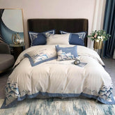 Luxury Embroidered Duvet Set - Almond & Cyan Blue
