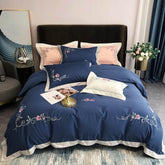 Luxury Embroidered Duvet Set - Blue & Peach
