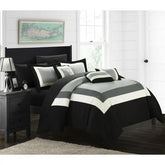 Embellish Patch Pleated Duvet Set - Black & Grey