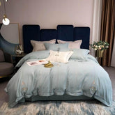Luxury Embroidered Duvet Set - Cyan & Vanilla