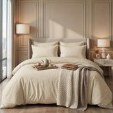 Luxury Satin Stripe Duvet Set - Light Beige