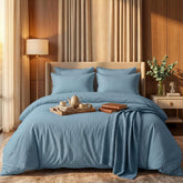 Luxury Satin Stripe Duvet Set - Ice Blue