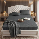 Satin Stripe Fitted Sheet - Charcoal Grey