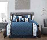 Embroidered Pleated Duvet Set - Blue and Black