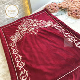 Velvet Embroidered Prayer Mat - Red