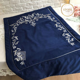 Velvet Embroidered Prayer Mat - Navy Blue