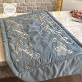 Velvet Embroidered Prayer Mat - Slate Grey