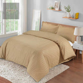 Luxury Satin Stripe Duvet Set - Camel