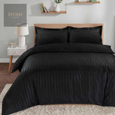 Luxury Sateen Stripe Duvet Set - Black