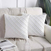 Pack of 2 Velvet Decorative Pleated Square Cushion - White