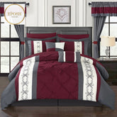 Luxury Pintucks Embroidered Duvet Set - Maroon and Grey