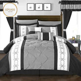 Luxury Pintucks Embroidered Duvet Set - Black and Grey