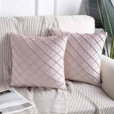 Pack of 2 Velvet Decorative Pleated Square Cushion - Peach