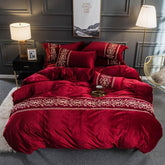 New Luxury Embroidered Velvet Duvet Red - King