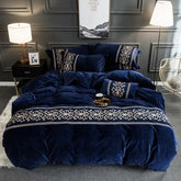 New Luxury Embroidered Velvet Duvet Navy Blue - King