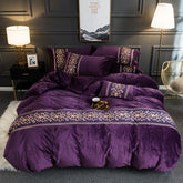 New Luxury Embroidered Velvet Duvet Purple - King