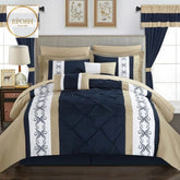 Luxury Pintuck Embroidered Duvet Set - Khaki and Navy