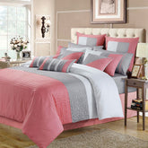 Embellish Horizontal Pleats Duvet Set - Pink and Grey
