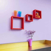 Red Wooden Wall Shelves Set - 3 Pieces