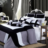 Embellish Patch Stripe Duvet Set - Black and Grey