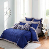 Embellish Box Pleats Duvet Set - Blue and Grey
