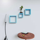 Sky Blue Wooden Wall Shelves Set - 3 Pieces