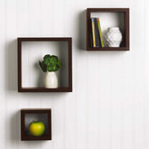 Brown Wooden Wall Shelves Set - 3 Pieces