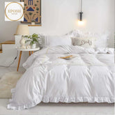 White With Ruffles and pleats Duvet Set - 5 Pieces
