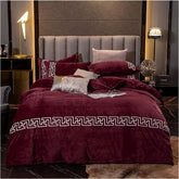 New Luxury Aplic Work Velvet Duvet set - Dark Maroon