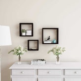 Black Wooden Wall Shelves Set - 3 Pieces