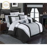 Luxury Embroidered Duvet Set - Light Grey and Black