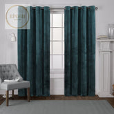 2 Pieces Plain Dyed Velvet Eyelet Curtains-Teal