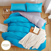 Luxury Reversible Bright Blue and Grey Duvet Set