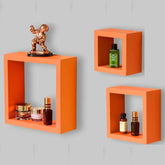 Orange Wooden Wall Shelves Set - 3 Pieces