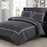Charcoal Grey Duvet Set With White Tripe Baratta Stitch