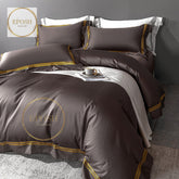 Luxury Satin Bratta Stitch Duvet Cover Set-Chocolate Brown