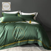 Luxury Satin Bratta Stitch Duvet Cover Set-Green