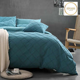 Exotic Embellish Cross Pleated Duvet Set - Ocean Green