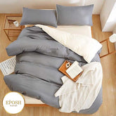 Luxury Reversible Grey And Cream Duvet Set