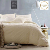 Exotic Embellish Cross Pleated Duvet Set - Cream