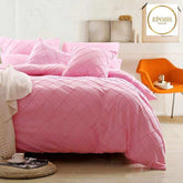 Exotic Embellish Cross Pleated Duvet Set - Pink