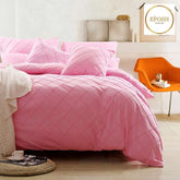 Exotic Embellish Cross Pleated Duvet Set - Pink