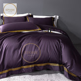 Luxury Satin Bratta Stitch Duvet Cover Set-Purple