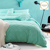 Exotic Embellish Cross Pleated Duvet Set - Aqua Green