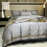 Luxury Satin Bratta Stitch Duvet Cover Set-Silver Grey