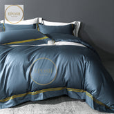 Luxury Satin Bratta Stitch Duvet Cover Set-Slate Blue