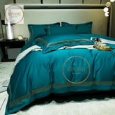 Luxury Satin Bratta Stitch Duvet Cover Set-Teal